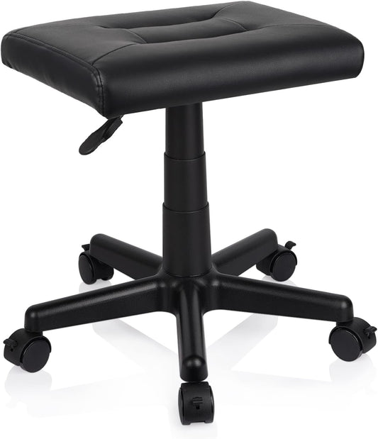 Footrest Stool Under Desk Adjustable Height Footrest Ottoman Ergonomic Foot Stool with Wheels 360° Rolling for Home Office (Black-1)