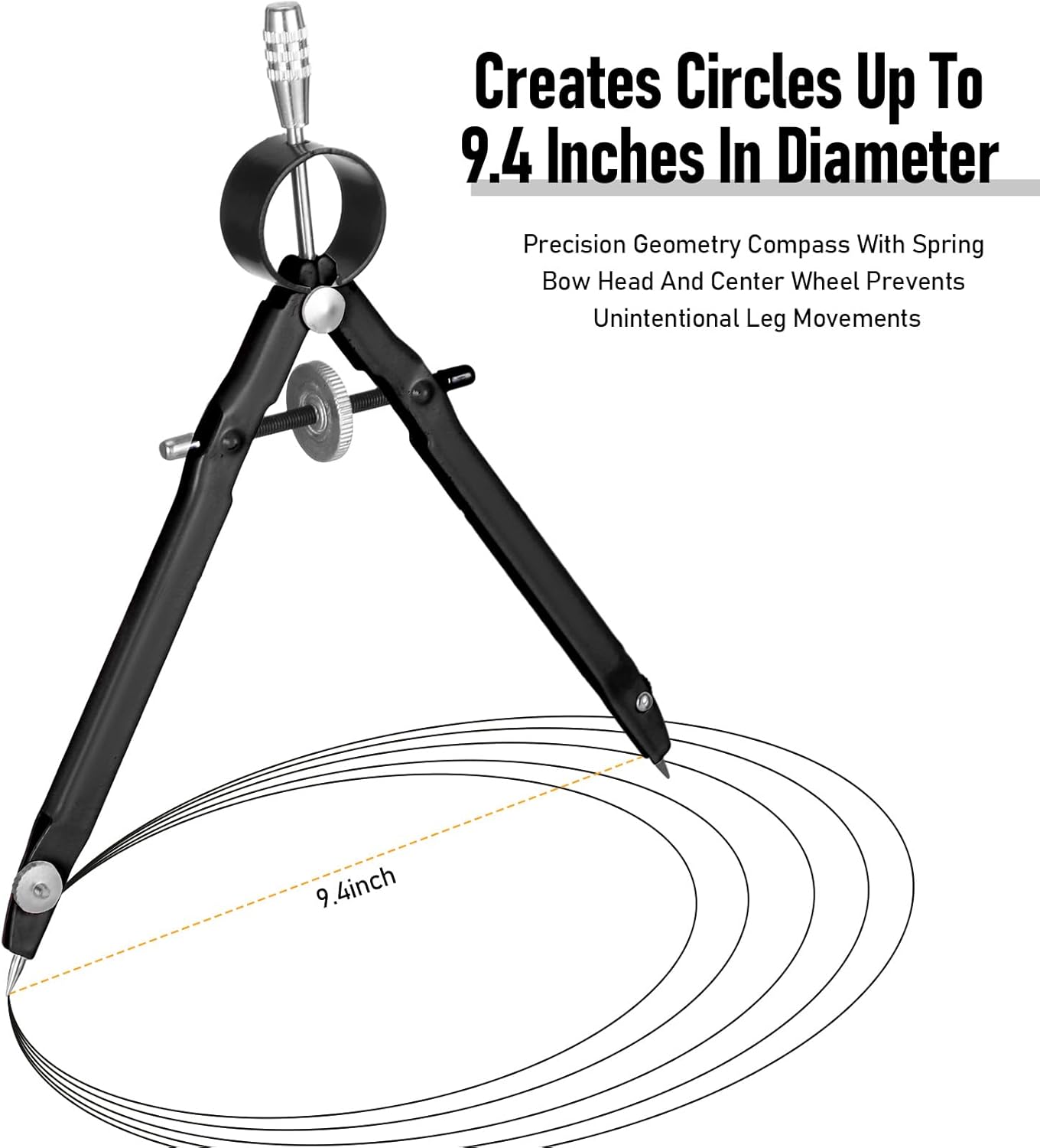 EBOOT Student Geometry Math Set, Drawing Compass and 6 Inch Clear Swing Arm Protractors 180 Degree Math Protractor (Black and Black)