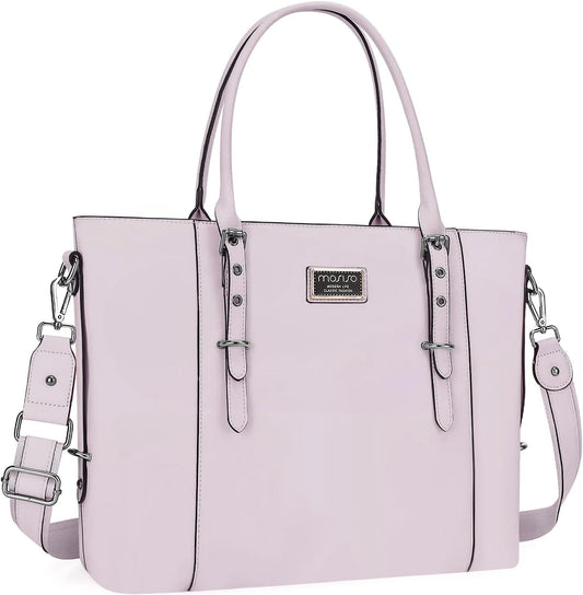 MOSISO PU Leather Laptop Tote Bag for Women, Waterproof Large Capacity Business Work Briefcase Shoulder Laptop Bag