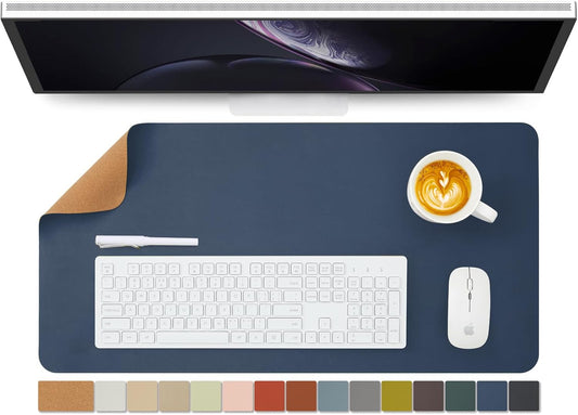 Cork Desk Mat - Dual-Sided Desk Pad for Office and Home - Desk Organization and Accessories - Ideal for Large Mouse Pad and Desk Mats on Top of Desks(Dark Blue,27.6"x 13.8")