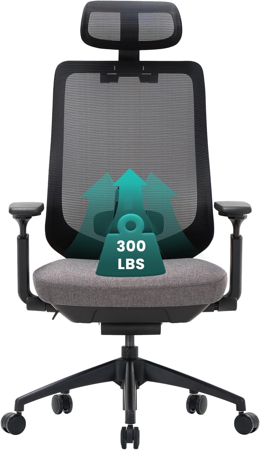 COLAMY Ergonomic Office Chair, High Back Office Executive Desk Chair, Mesh Office Chair Lumbar Support with Adjustable Headrest and 4D Arms, Slide Seat, Tilt Lock-Darkgrey