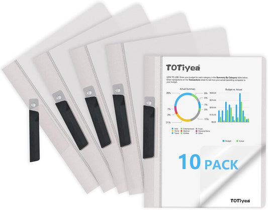 TOTiyea 10 Pack Clear Report Covers with Swing Clip, File Folder with Swing Clip, 30 Sheets Capacity, Slide Locking Report Covers, Letter Size, Clear