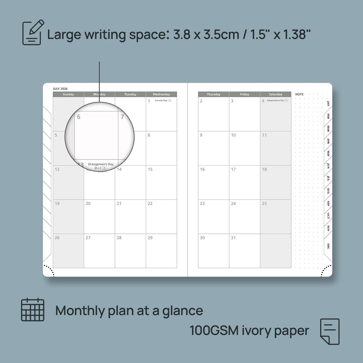 POPRUN Weekly Planner 2026 (Medium 6.5" x 8.5") Calendar 12 Months Notebook with Horizontal Layout, Leather Soft Cover, Monthly Tabs, Inner Pocket, 100GSM Thick Paper, Pen Holder - Lilac