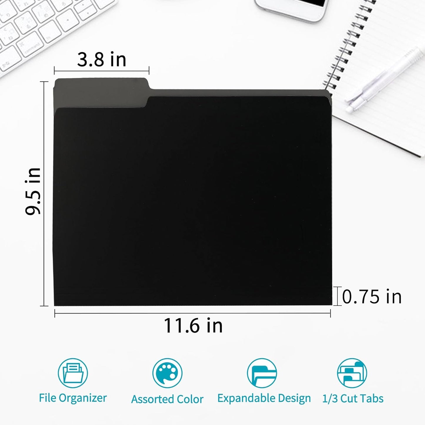 36 Packs Colored File Folders,Black File Folders,Two Tone Color File Folder 8.5 x 11 Inch,1/3 Cut Tabs Letter Size,Manila File Folders for Office,School and Home,Organization