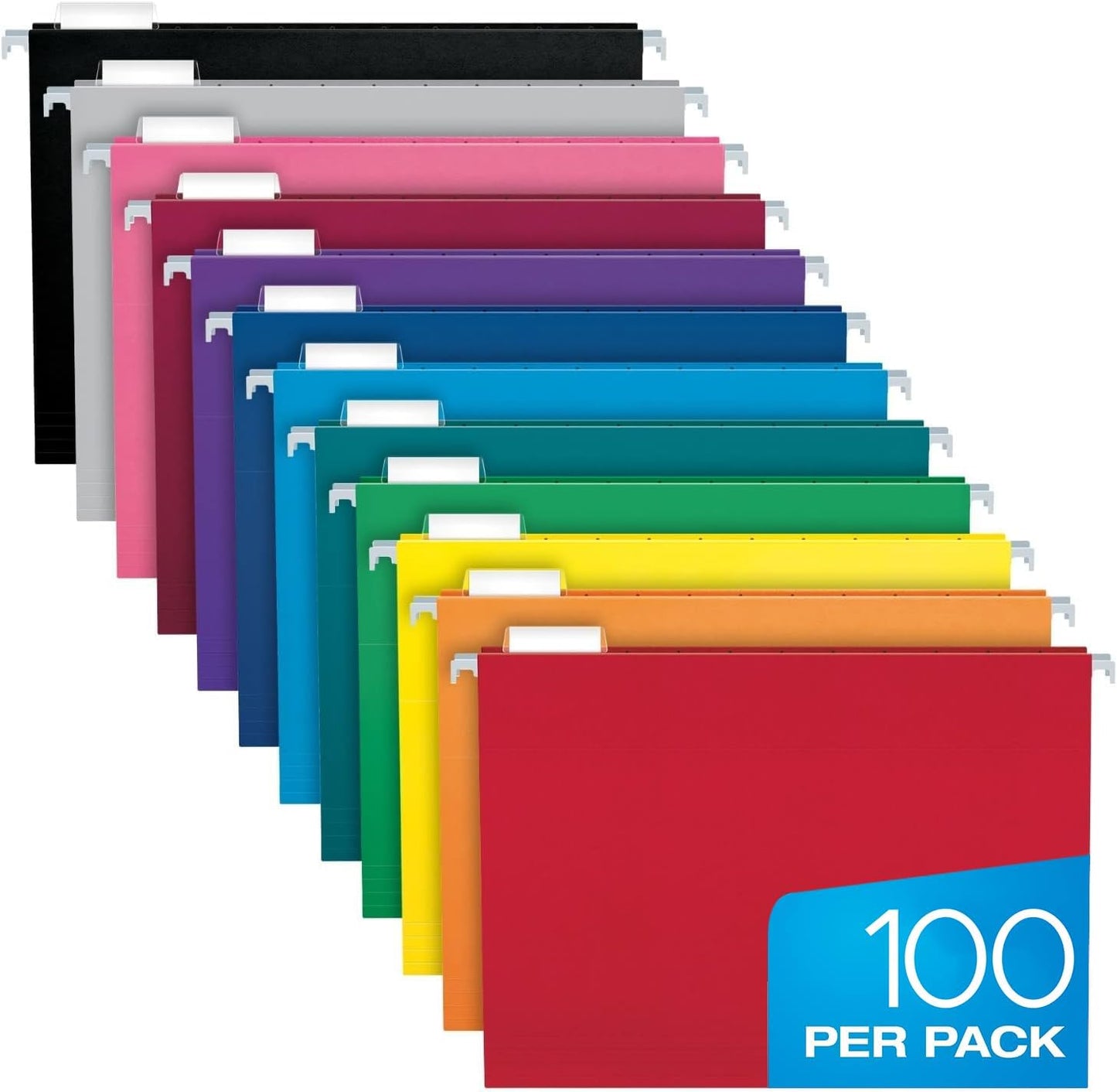 Pendaflex Colored Hanging File Folders Letter Size with 1/5 Cut Adjustable Tabs, 8.5 X 11-100 Pack of 12 Assorted Colors
