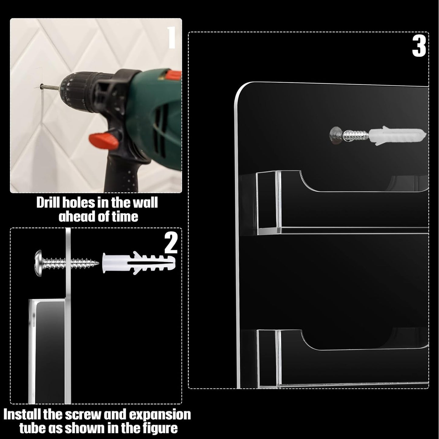 Hillban Acrylic Business Card Holder Wall Mount Clear Sticker Display Rack Multiple Card Holders Clear Acrylic Organizing Sticker Display Stand Pre Drilled(64 Pockets)