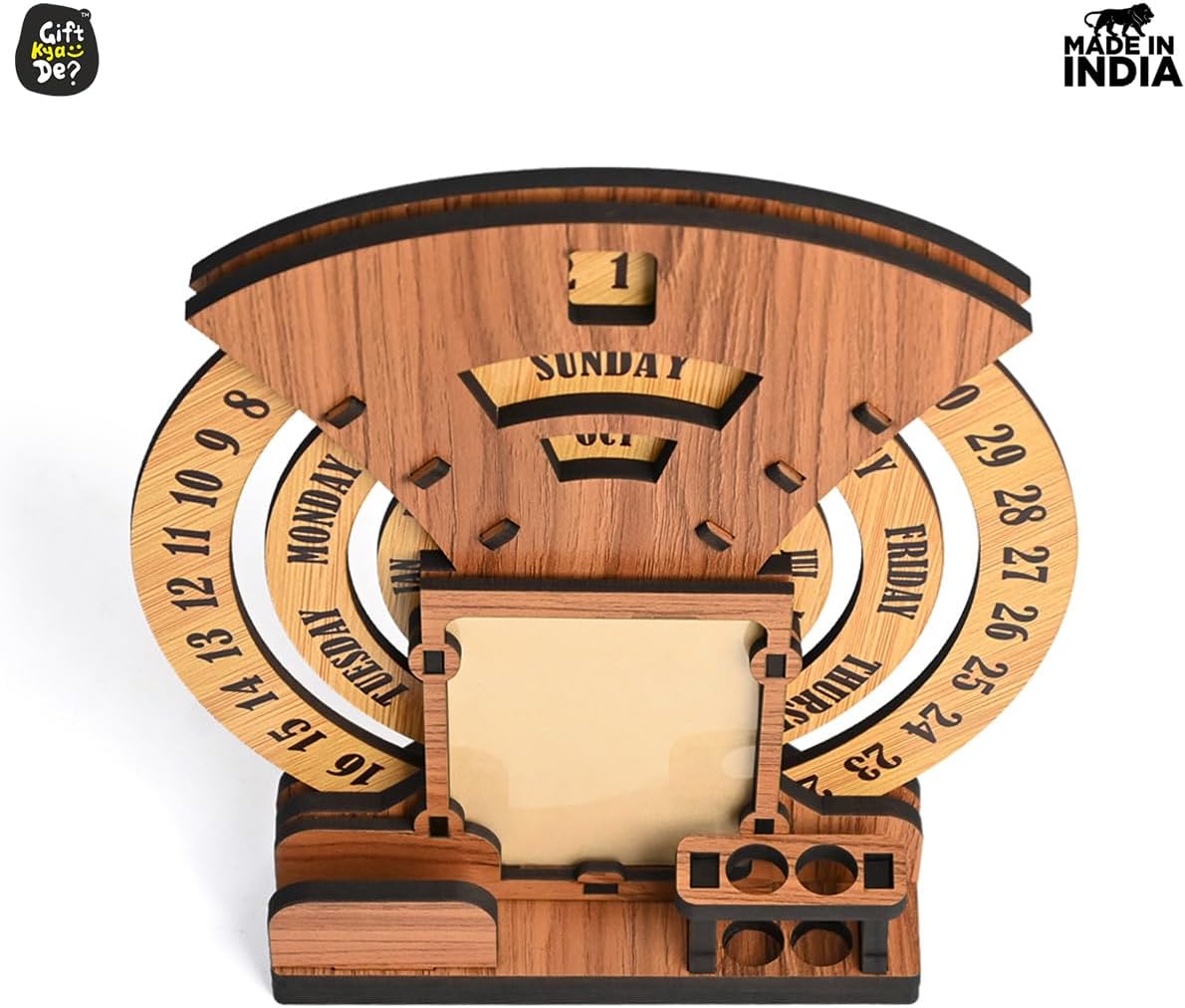 GKD Calendar To Lifetime, Calendar With Desk Organizer And Photo Frame For Office, Home Decor, Corporate Gifts (Dark Wood Eco Friendly)