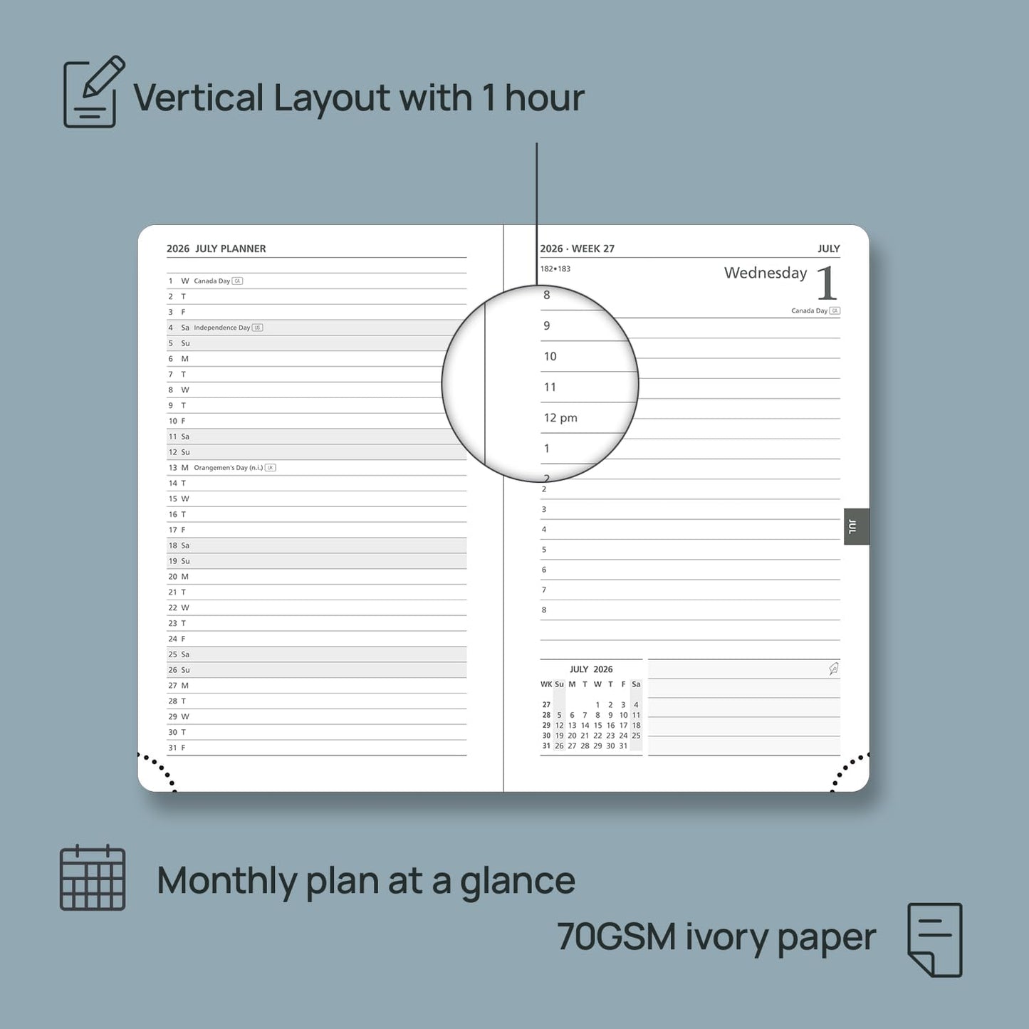 POPRUN Daily Planner 2026 (Jan - Dec), (Purse Size-4.25" x 6.25") 2026 Daily Calendar with One Page Per Day Even Weekends, Hourly Appointment Book with Pocket, PU Leather Softcover - Purple