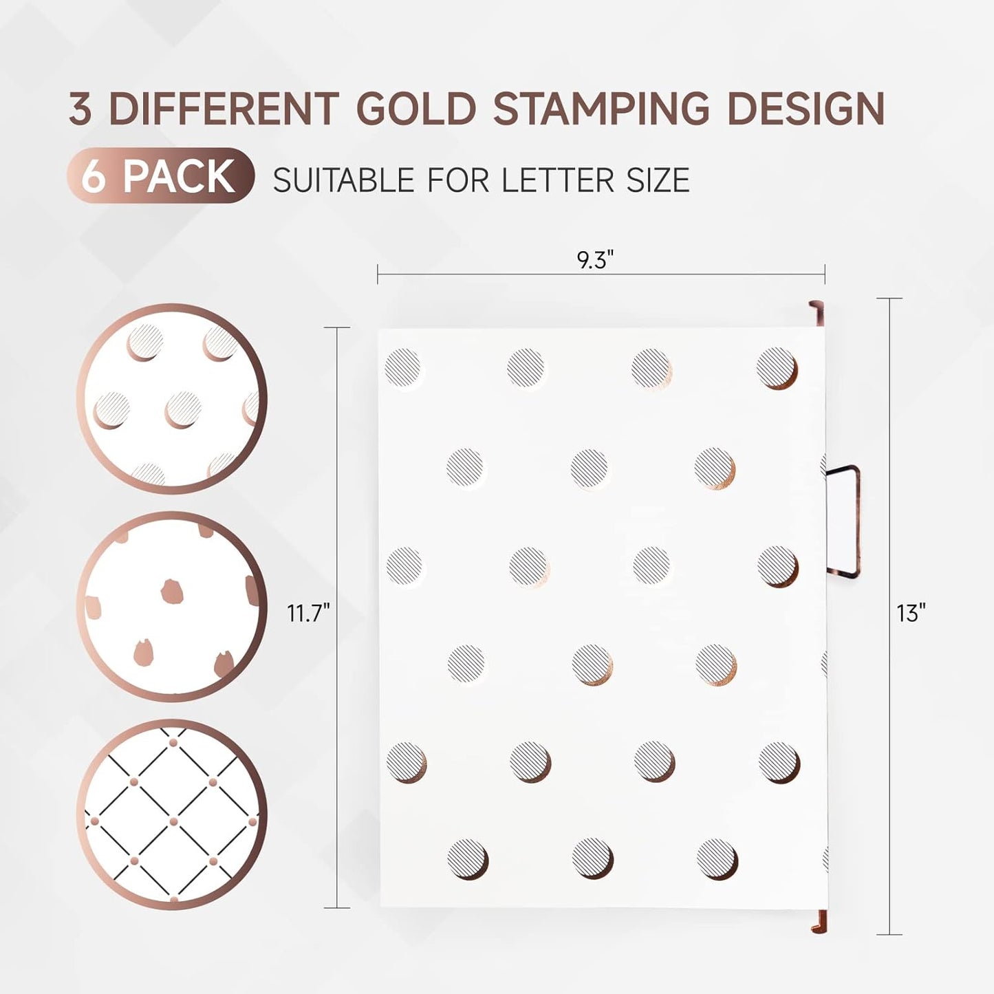 Y YOMA 6 Pack Rose Gold Hanging File Folders Letter Size Decorative File Folder Cute Pretty Hanging Folder Organizer for Filing Cabinet Office Home with 1/5-Cut Adjustable Tabs, 3 Gold Foil Design