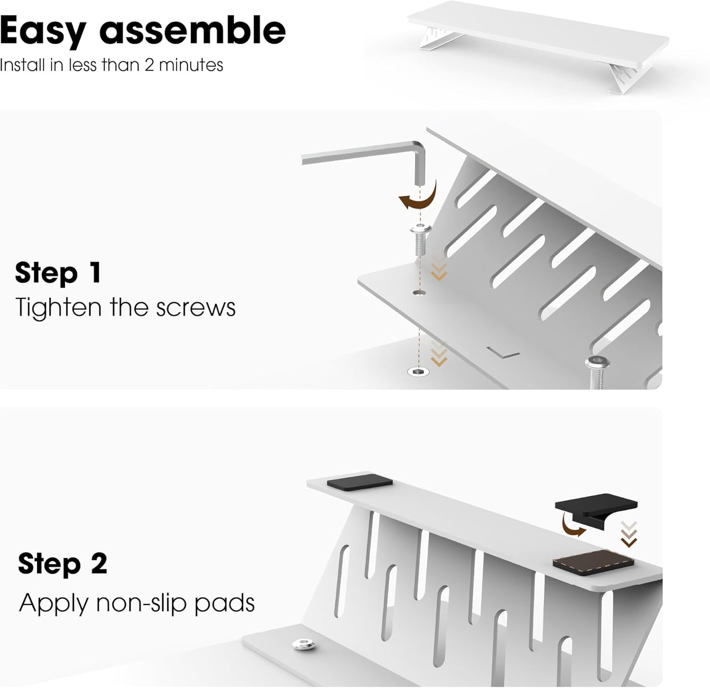 Fenge Dual Monitor Stand Riser, 42.5 Inch Desk Top Shelf for 2 Monitors, Computer Stands for Desk, Wood & Steel Desktop Riser for Laptop, PC, Printer