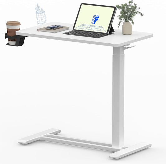 FLEXISPOT Mobile Standing Desk with Wheels Pneumatic Laptop Desk Rolling Computer Cart Movable Height Adjustable Small Sit Stand Desk Computer Workstations Home Use（27.6" W x 15.7" D,White