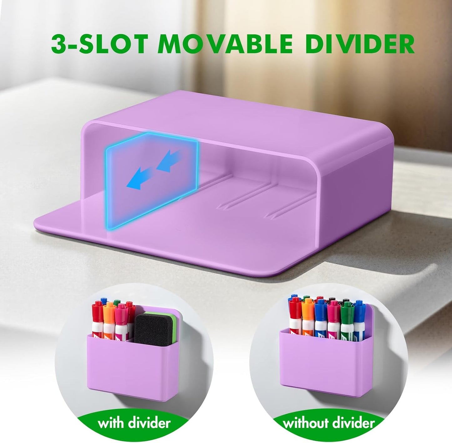 2 Pcs Magnetic Dry Erase Marker Holder for Whiteboard, Plastic Magnetic Pen Holder for Refrigerator Fridge, Magnet Pencil Cup for School Classroom, Locker Accessories,Pen Cup Organizer-Purple