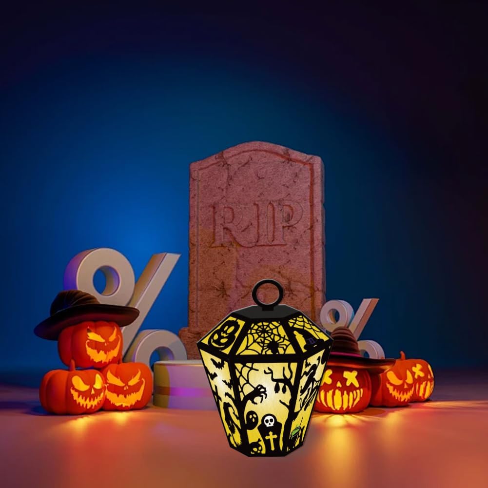 GLOBLELAND 3D Halloween Lantern Cutting Dies for Card Making Witch Spider Bat Black Cat Cut Die for DIY Scrapbooking Journal Embossing Paper Craft Decor