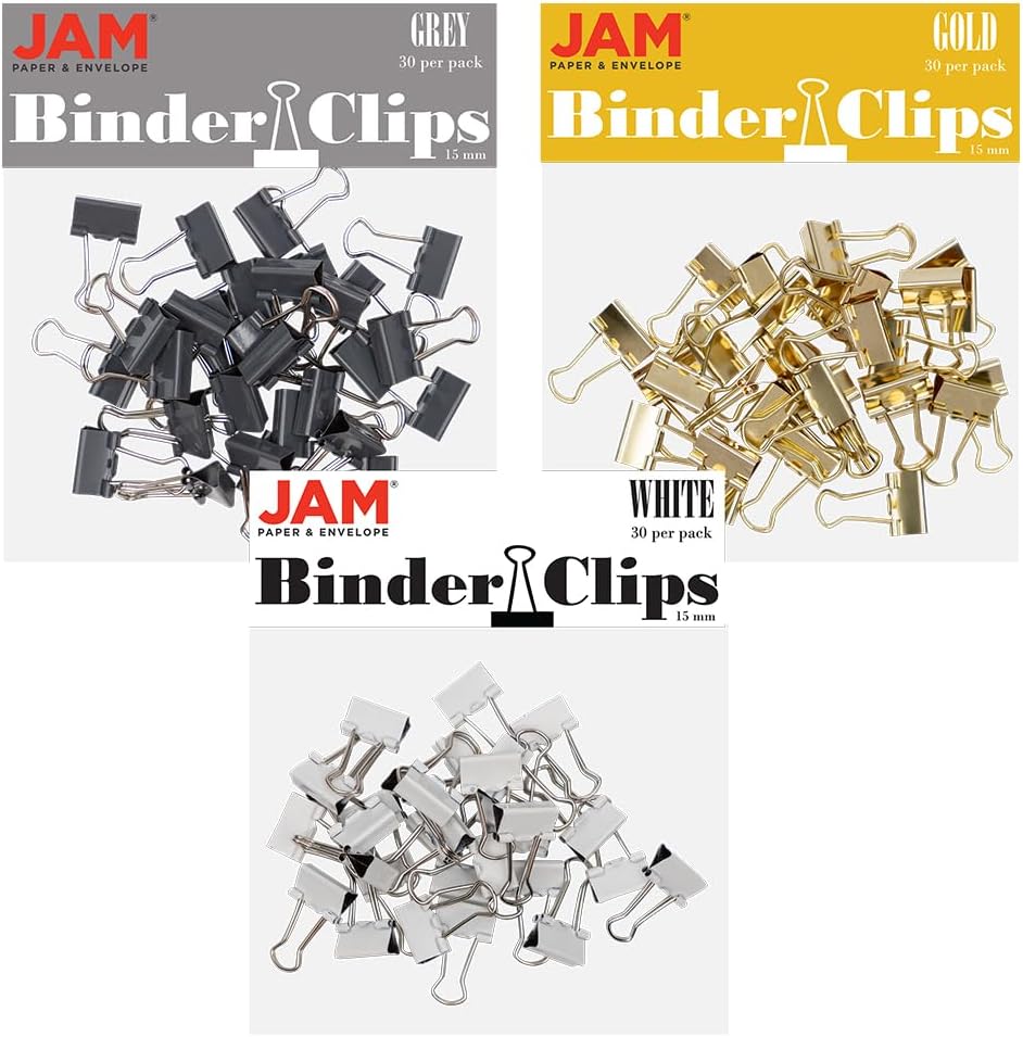 JAM PAPER Colorful Binder Clips Assortment - Extra Small - 3/5 Inch (15 mm) - Assorted Business Colors - 90 Binderclips/Pack