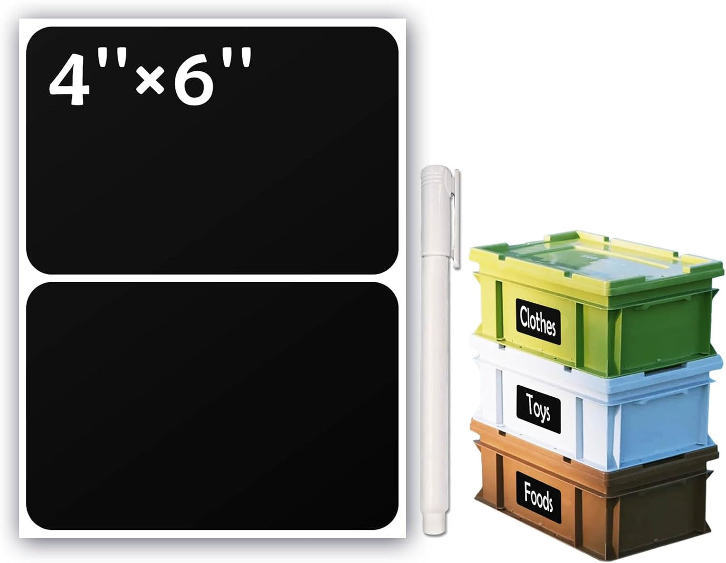 100Pcs Large Black Labels for Storage Bins,6x4 Inch Removable Labels,Large Labels for Blank Box,Strong Adhesive Tear Resistant No Residue Blank Labels(Black)