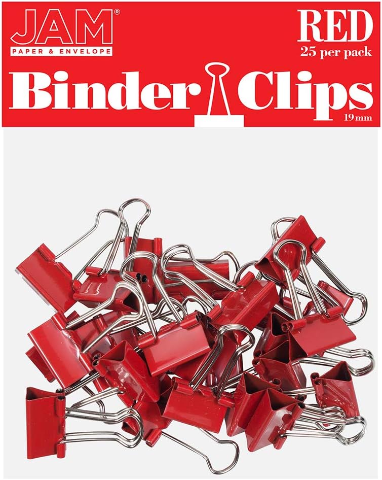 JAM PAPER Colorful Binder Clips - Small - 3/4 Inch (19 mm) - Red Binderclips - 25/Pack