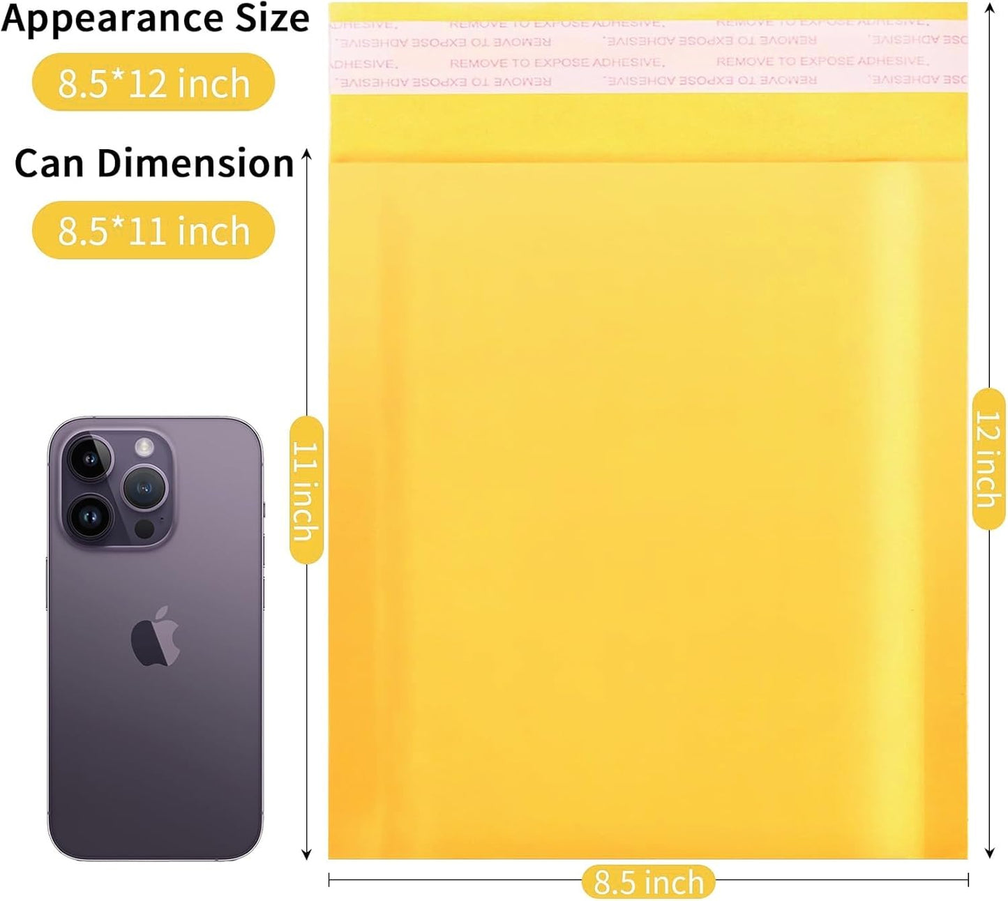 Kraft Bubble Mailers 8.5×12' Inch 25 Pack Yellow shipping envelopes Self-Seal Padded Mailing Envelopes for Jewelry Makeup Supplies and Small Business Packaging