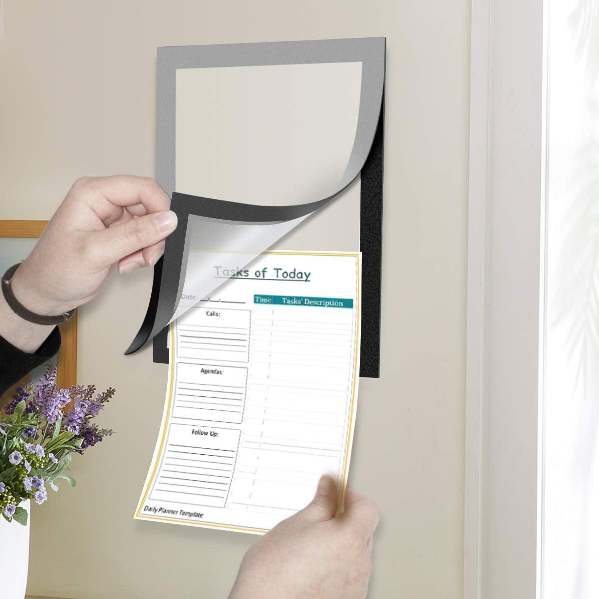 Document Sign Holder Pockets with Adhesive Back, Plastic Poster Picture Notice Display Frame for Window/Door/Wall/Cabinet, 8.5 x 11.6 Inches, Silver, 12 Pack