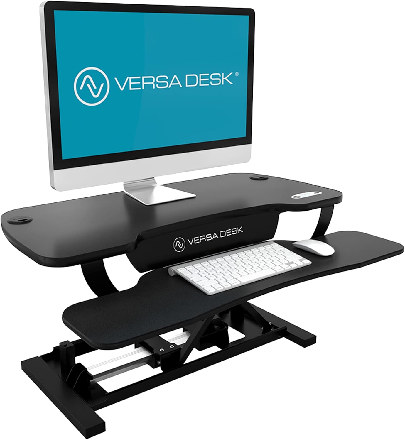 VERSADESK PowerPro™ Elite Electric Standing Desk Converter - App Controlled Desk Riser with USB Charging Port & LED Lights - Height Adjustable, Fully Assembled & Supports 80 lbs | Black (40” x 24")