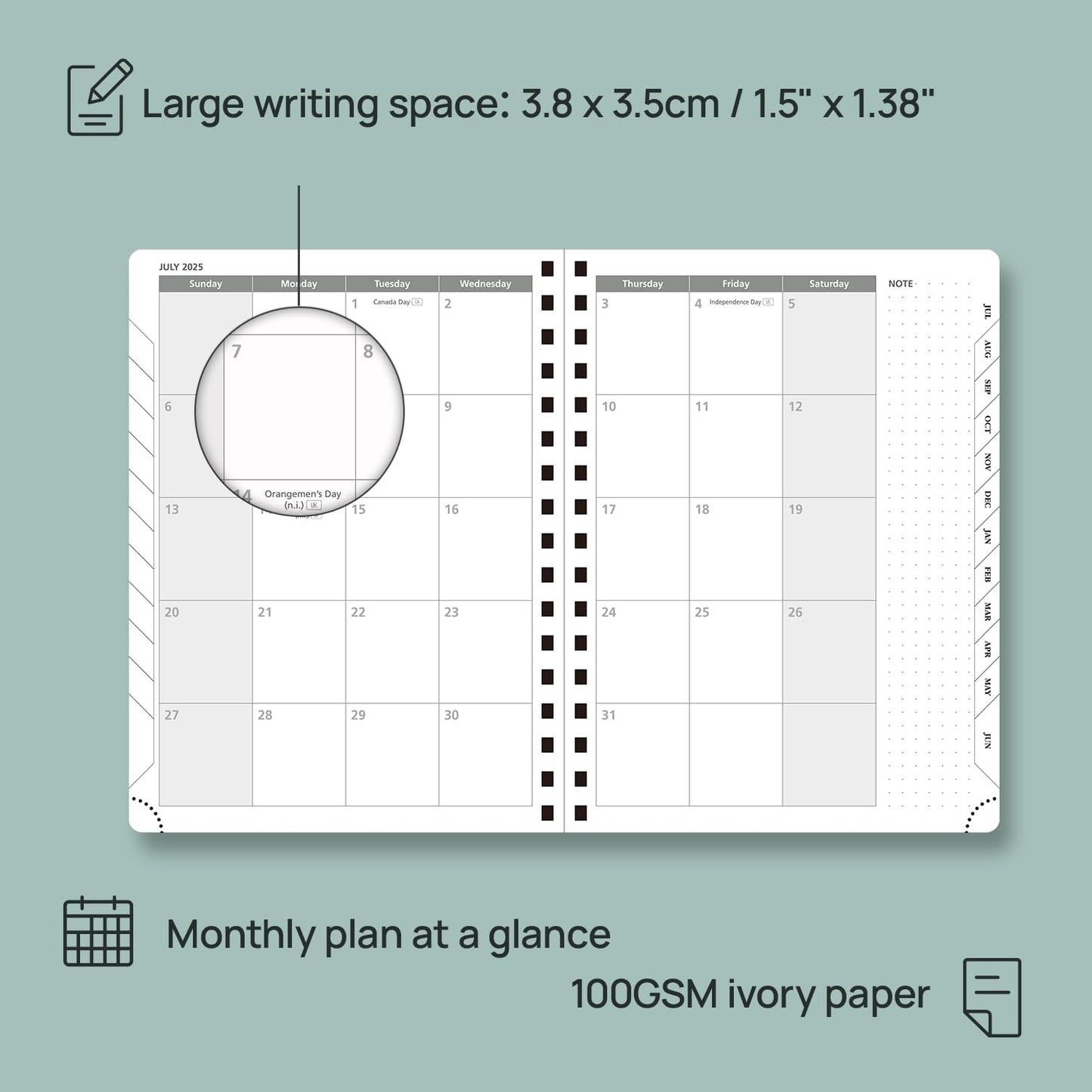 POPRUN Planner 2025-2026 Weekly Notebook (Medium 8.5''x 6.5''), Academic Calendar (JUL.25 - JUN.26) Appointment Book with Monthly Tabs, Spiral Soft Cover, Inner Pocket, 100 GSM - Royal Blue
