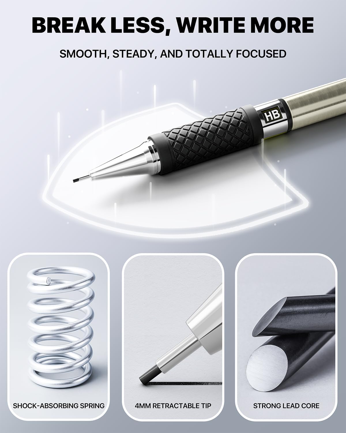 Four Candies Metal Mechanical Pencil Set - 6PCS 0.9mm Art Mechanical Pencils & 360PCS HB Lead Refills & 3PCS Erasers & 9PCS Eraser Refills, Drawing Mechanical Pencils for Writing, Sketching -With Case