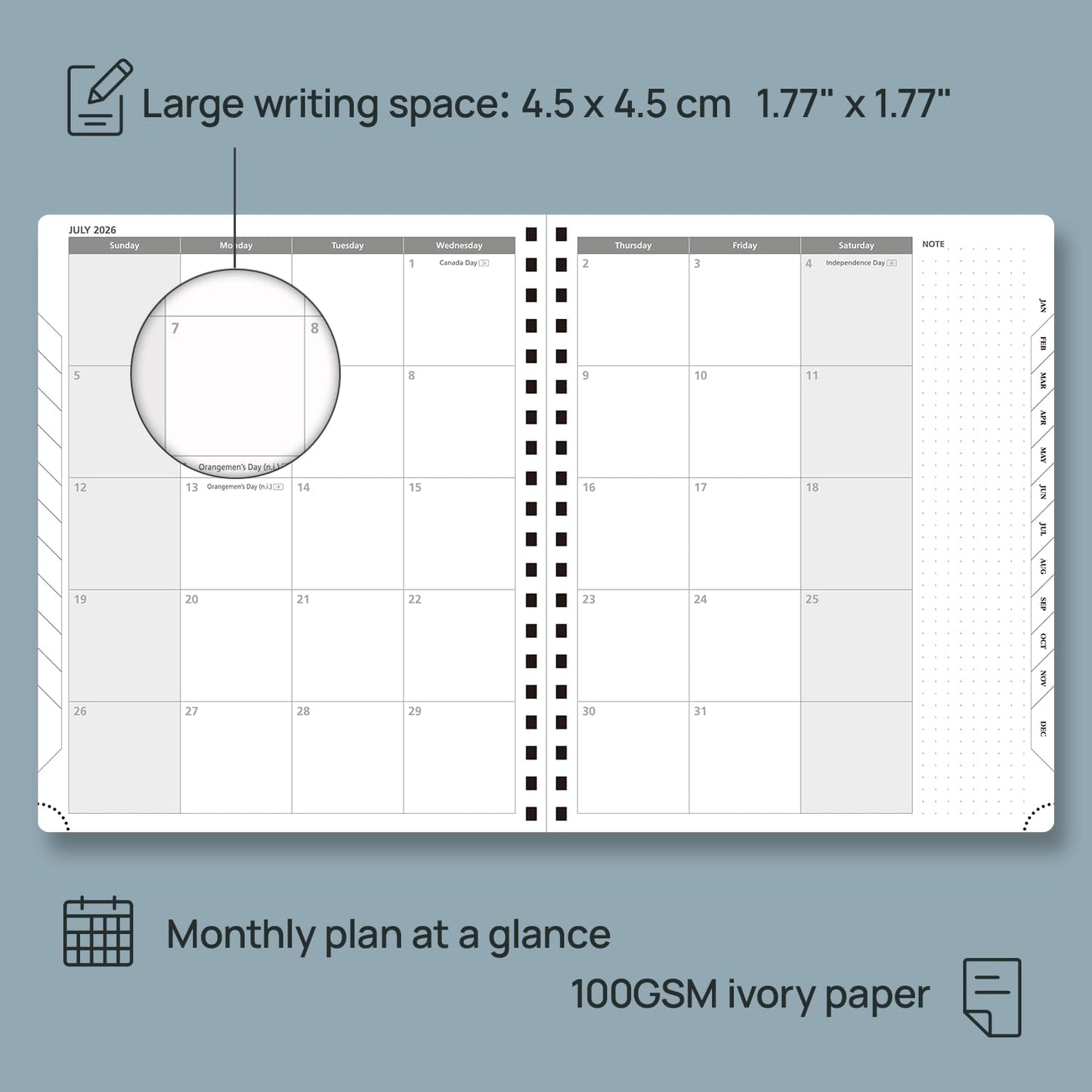 POPRUN 2026 Planner Weekly Notebook Calendar (Jan-Dec), Large Size 8.5'' x 10.5'' - Agenda 2026 Appointment Book with Monthly Tabs, Inner Pocket, Spiral Soft Cover, 100 GSM - Cerulean Blue