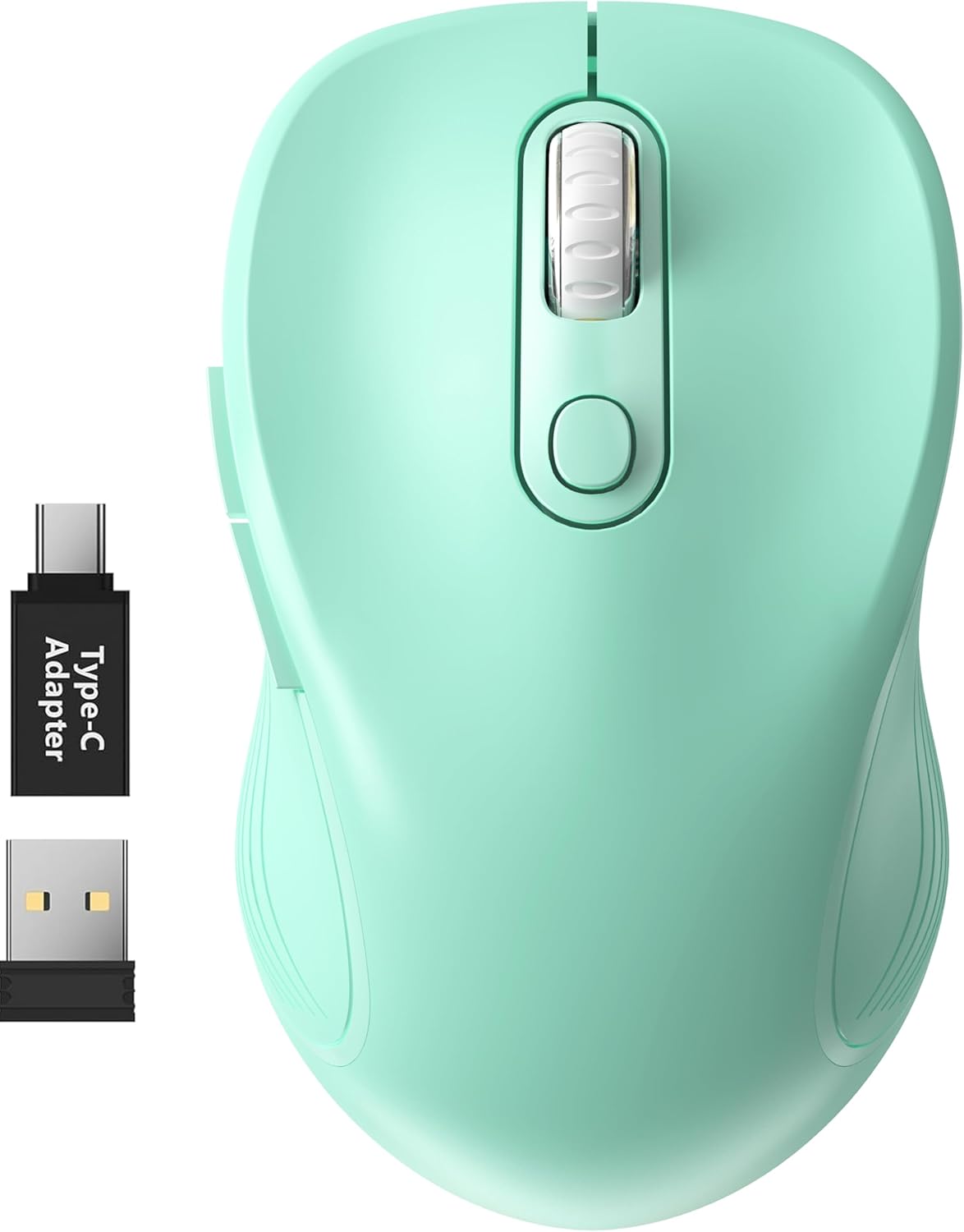 WisFox 2.4G Wireless Mouse for Laptop, Ergonomic Computer Mouse with USB Receiver and Type-C Adapter, 3 Adjustable Levels DPI, 6 Button Cordless Wireless Mice (Mint Green, 1 Pack)