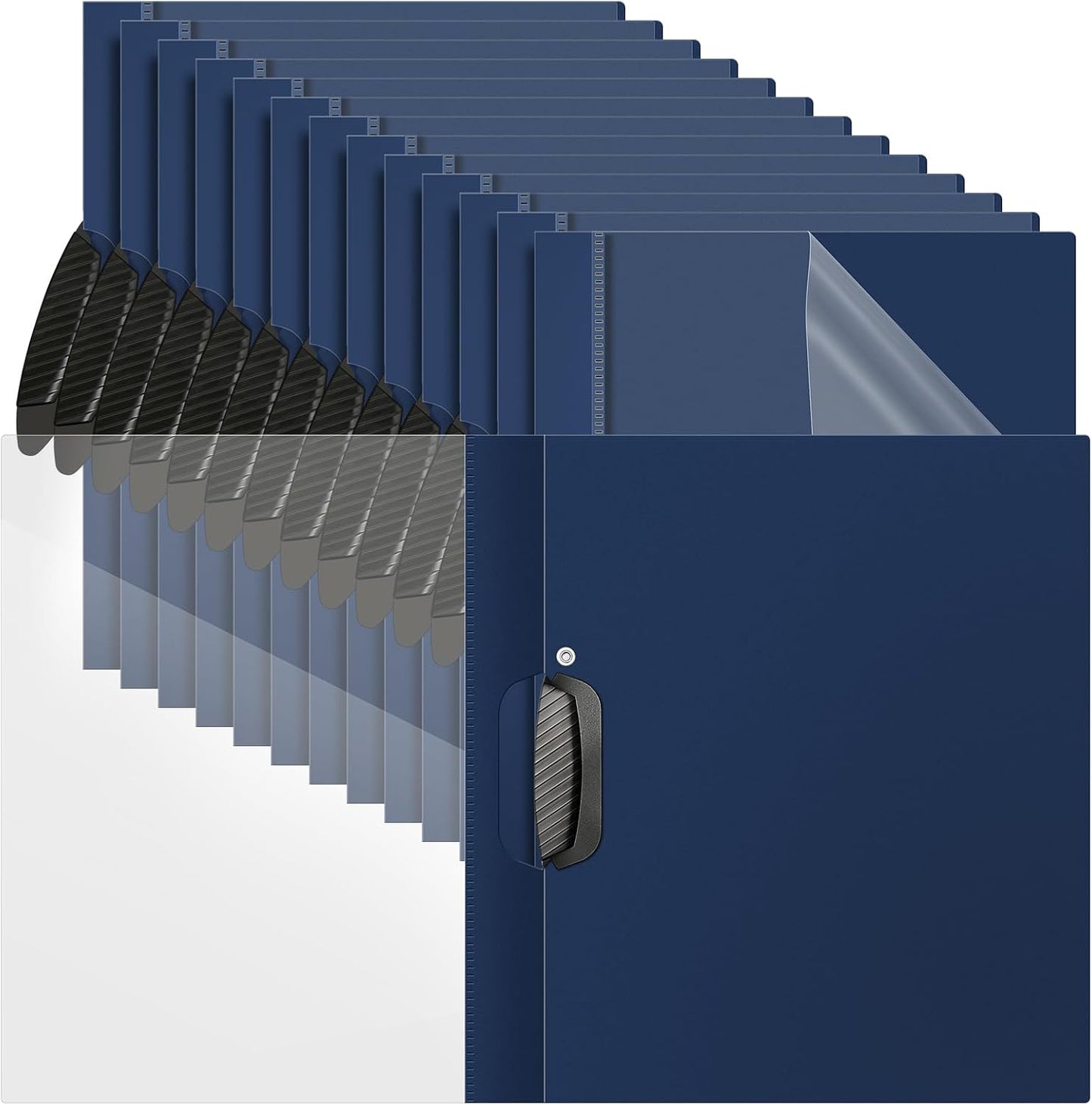 Teling 48 Pcs Report Covers with Sliding Bar Clear Plastic Presentation Folders 9.4 x 11.8 Inches Paper Binder Pocket Folder for Back to School Classroom Business Files Document Office (Navy Blue)