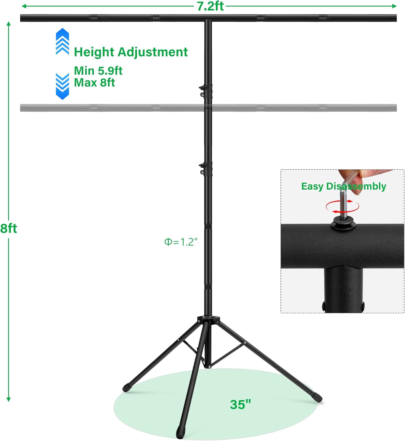 Green Screen Backdrop Kit 8X7.2ft,Portable greenscreen Background with Stand,Adjustable T-Shape Photo Backdrop Stand for Photography, Streaming,Video,Studio,Party,Zoom