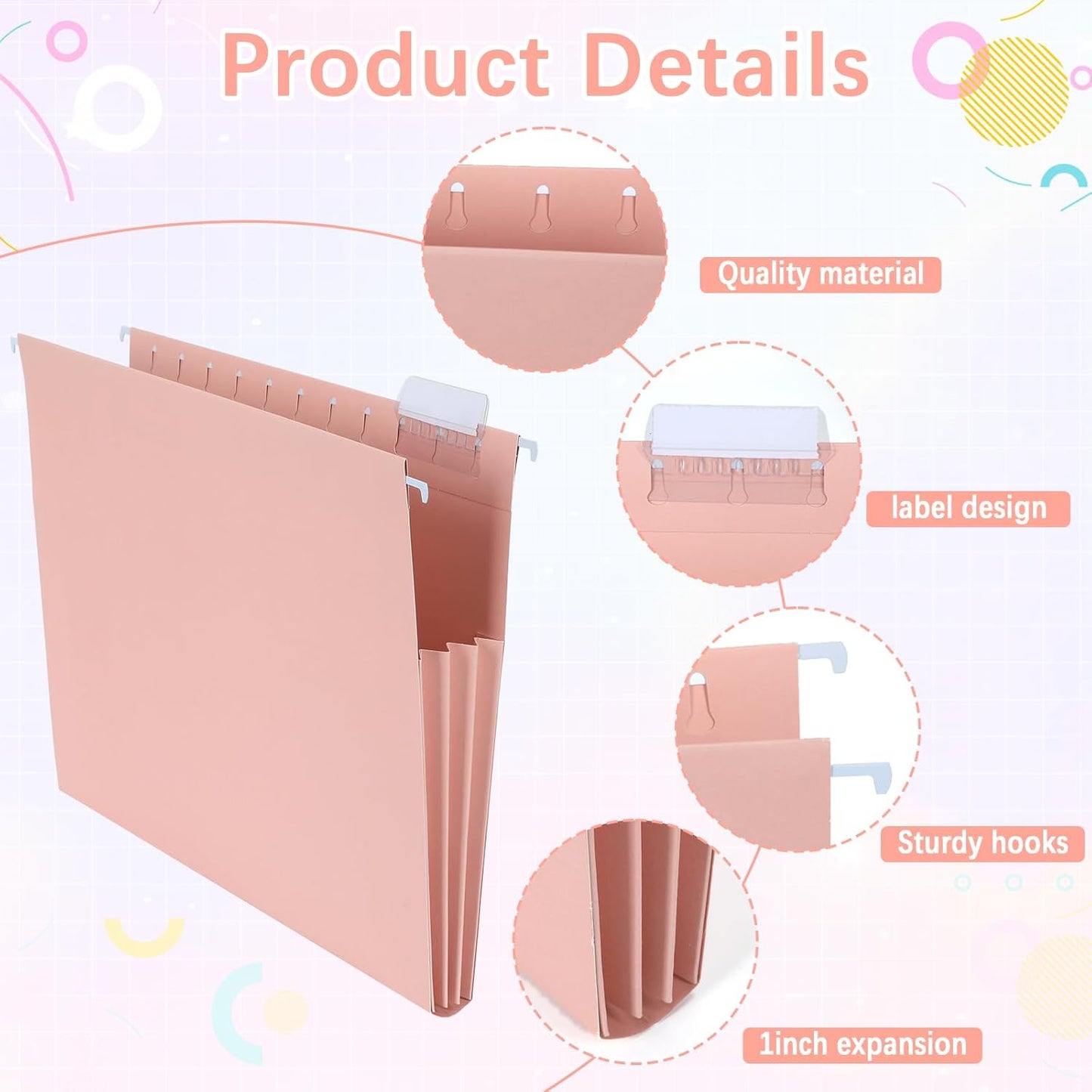 gisgfim 12 Pack Pastel Expanding Hanging File Folders Letter Size Insertable 1/5 Cut Tabs for Filing Cabinets Extra Capacity File Folders Hanging Organizer for Desk Home Office School