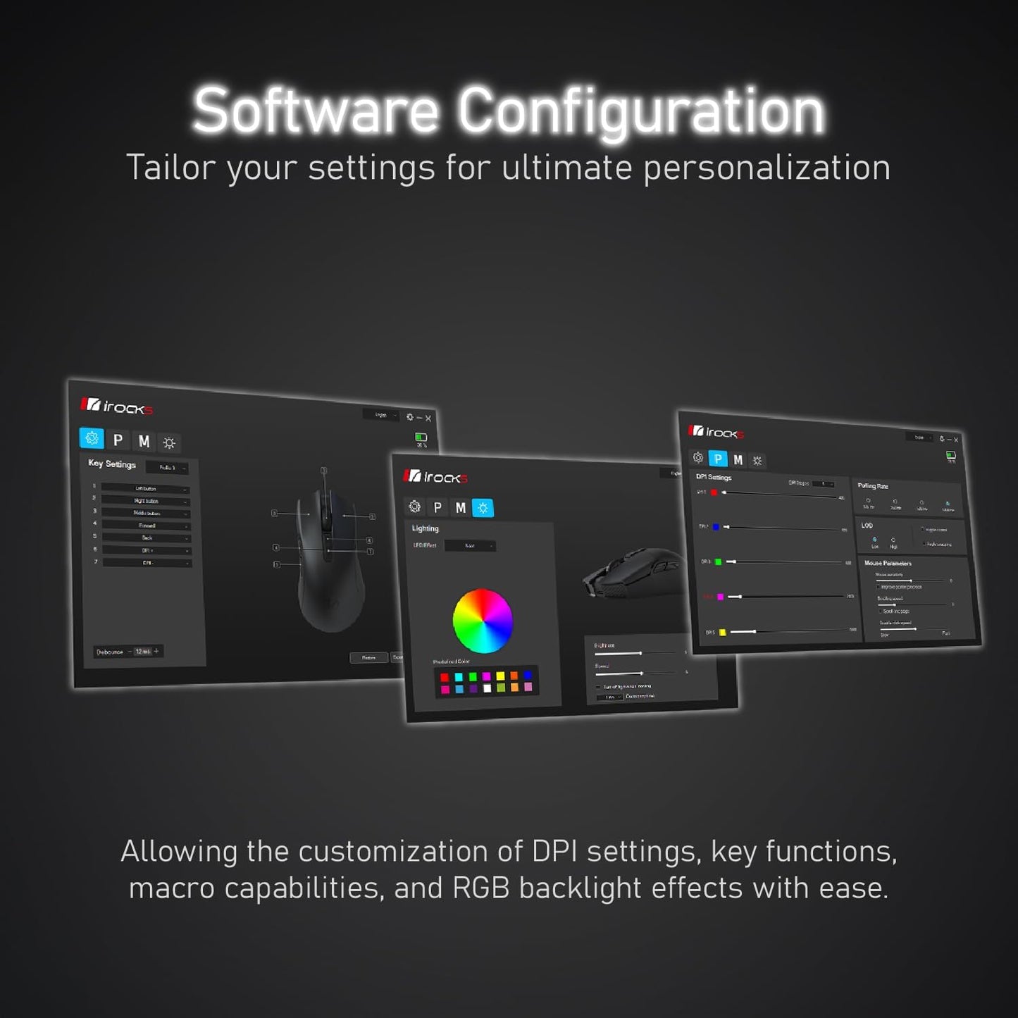 iRocks IRM31R RGB Backlight, Wireless Lightweight Gaming Mouse, Tri-Mode Connection, Kailh GM8.0 Mouse Switches, Advanced PixArt PAW3395 Optical Sensor, Resolution Up to 26,000 DPI - White