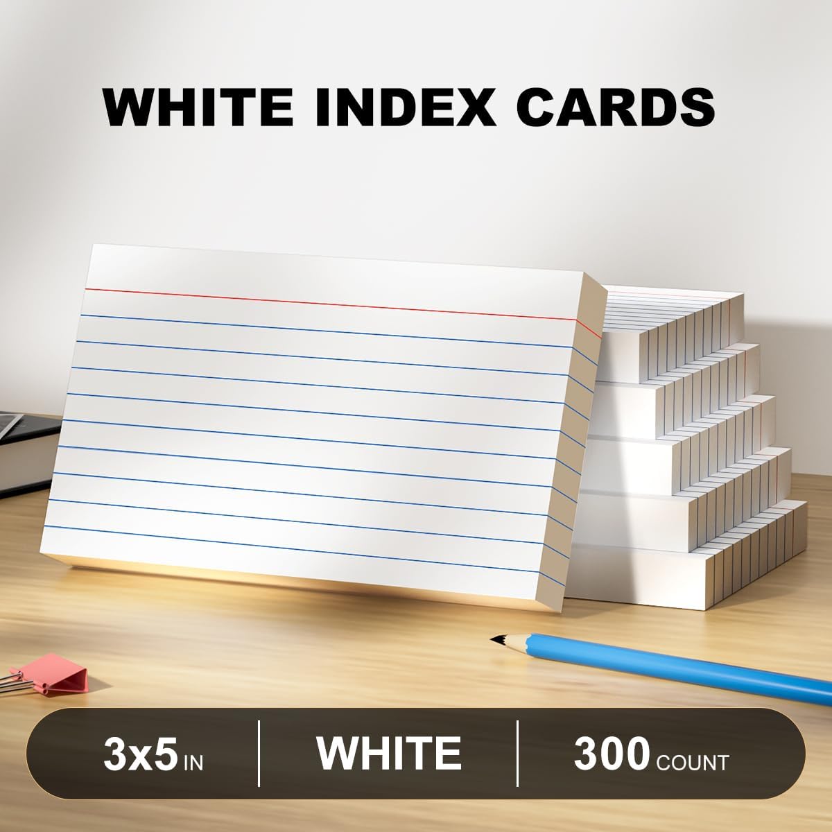 300 Count White Index Cards 3x5 Notecards Bulk Lined Flash Cards for Studying 3 x 5 Index Cards Ruled Notecards Bulk Pack of Note Cards for School Ruled Lined Index Card Flashcards 3x5 Cue Cards