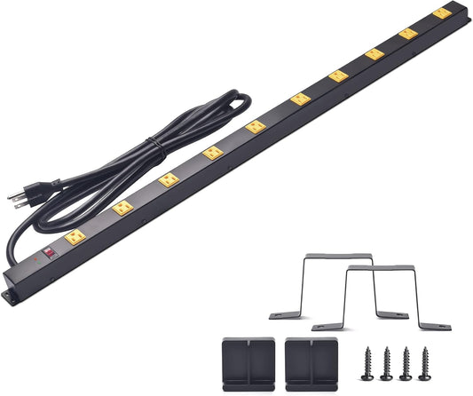 10-Outlet Heavy Duty Power Strip Surge Protector Metal Long Extension Cord 6-Foot, SGS Certified,Black(1000J)…