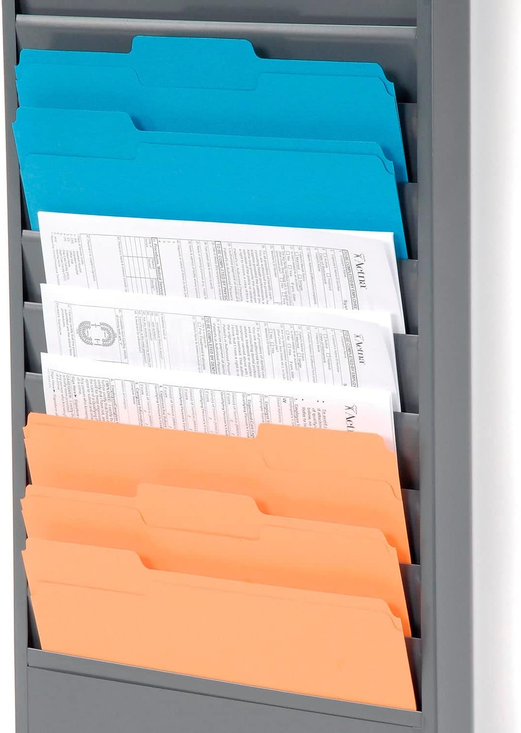 Global Industrial Steel Medical Chart Hanging Wall File Holder, 11 Pockets, Gray, Wall Mounted Magazine and File Folder Holder, 12-1/4"W x 8-3/8"H Pockets
