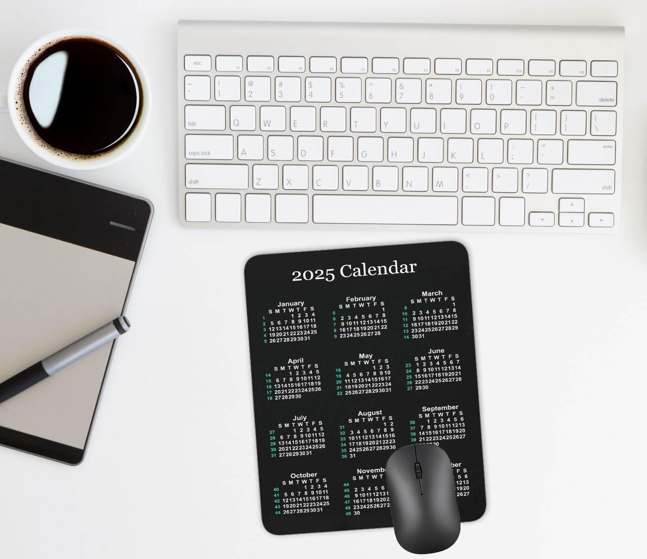 2025 Calendar Vertical Non-Slip Rubber Mouse Pad， Calendar Black Mouse Mat Mouse Pad Office Gaming Mousemat 9.5 inch x 7.9 inch