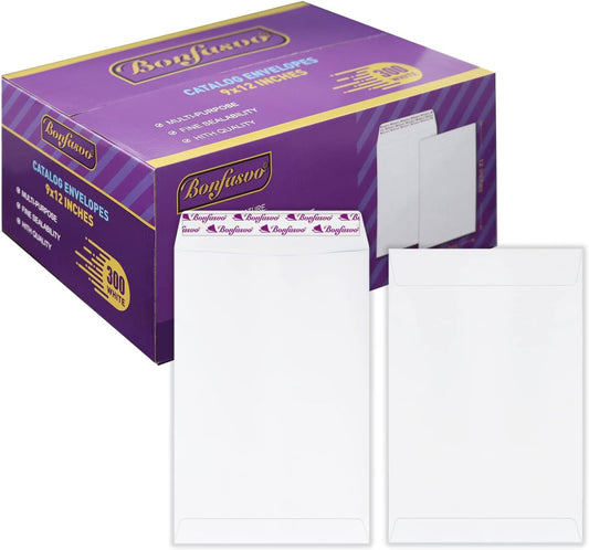 300 Pack 9x12 White Catalog Envelopes Peel & Seal Security Mailing Envelopes 120GSM Kraft Paper self Seal Envelopes for Invitations Papers Photos Documents Pictures Papers Files