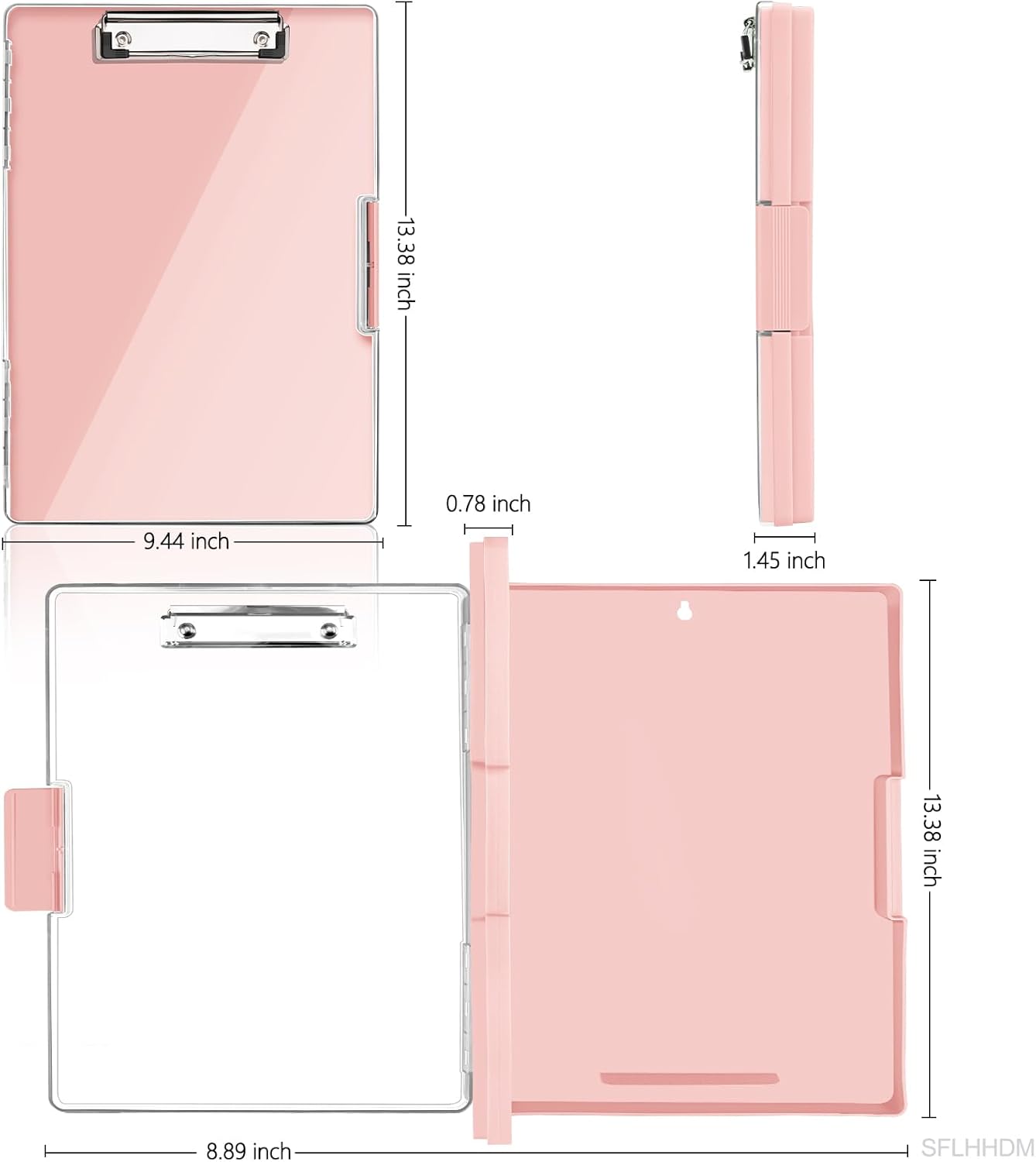 Clipboard with Storage,Heavy Duty Clip Boards 8.5x11 with 2 Storage Case,Clear Visible Top Panel Storage Clipboards,Side Opening Clip Boards,Nursing Clipboard Folder Case for Office Supplies-Pale Pink