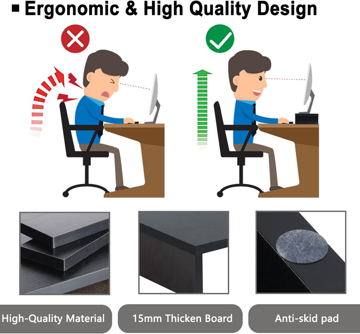 TEAMIX 2 Pack Monitor Stand Riser-20 inch, Black Desktop Stand for PC/TV/Laptop/Printer, Keyboard Shelf Organizer Wood Monitor Riser with Storage