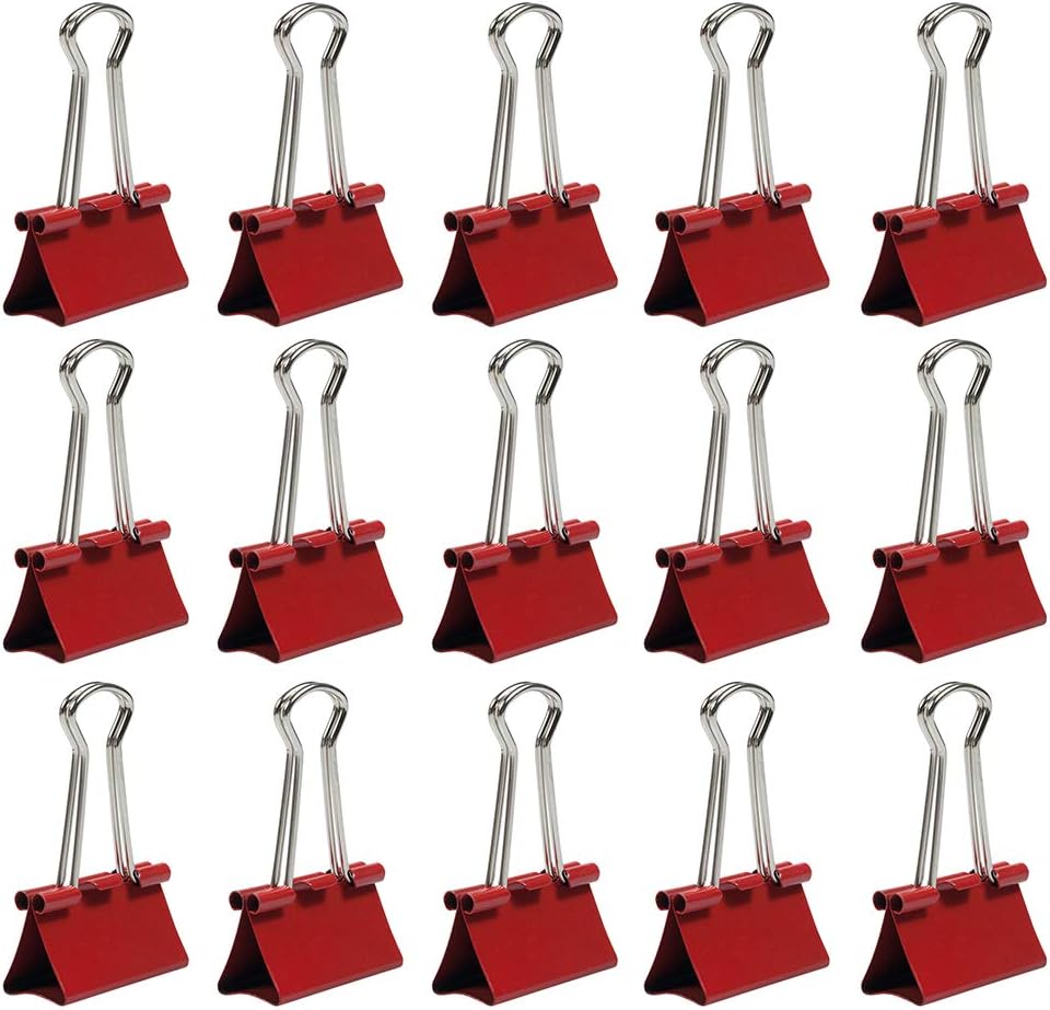 JAM PAPER Colorful Binder Clips - Medium - 1 1/4 Inch (32 mm) - Red Binderclips - 15/Pack