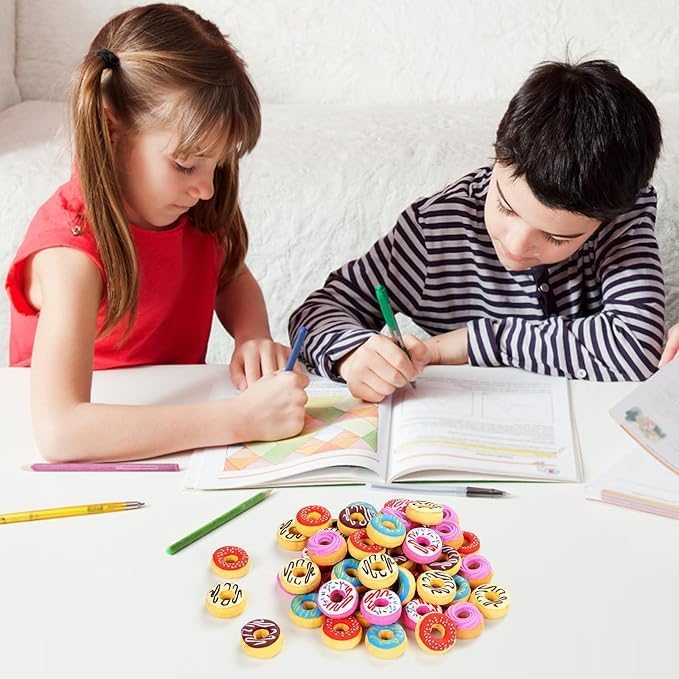 Donut Erasers, 100 Pieces 3D Cute Food Mini Erasers, 3D Donut Erasers Bulk, Novelty Pencil Erasers for Candy Party Favor Gift Filling and Art Supplies