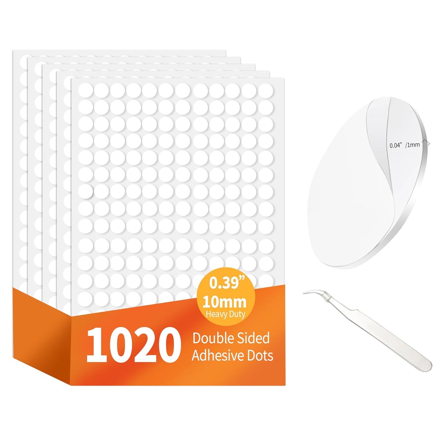 1020 PCS(0.39") Double Sided Sticky Dots Removable Strong Adhesive Tack Heavy Duty Sticky Pads Putty No Traces Clear Sticky Tack for Picture, Poster, Art Craft, Decoration, Party Office Supplies