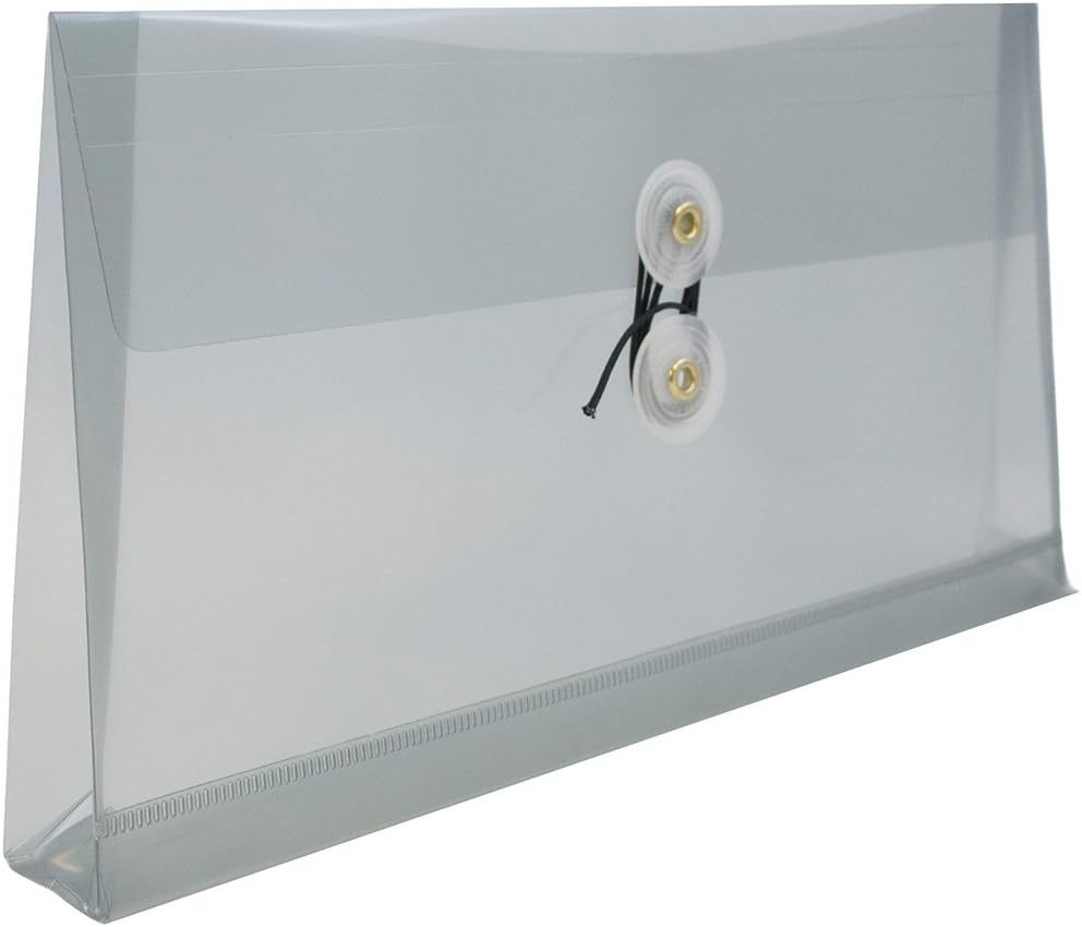 JAM PAPER Plastic Envelopes with Button & String Tie Closure - #10 Business Booklet - 5 1/4 x 10 - Smoke Gray - 12/Pack