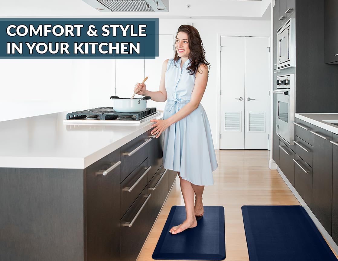 ComfiLife Anti Fatigue Floor Mat – 3/4 Inch Thick Kitchen Mats for Floor, Standing Desk Mat, Kitchen Rug – Comfort at Home, Office – Durable – Stain Resistant – Non-Slip Bottom (20" x 32", Navy)