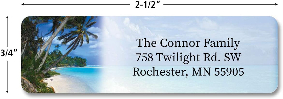 Colorful Images Tropical Paradise Rolled Personalized Return Address Mailing Labels with Dispenser, Customize with Name & Shipping Address, 500 ¾” x 2½” Self Adhesive, Easy Peel Label Roll