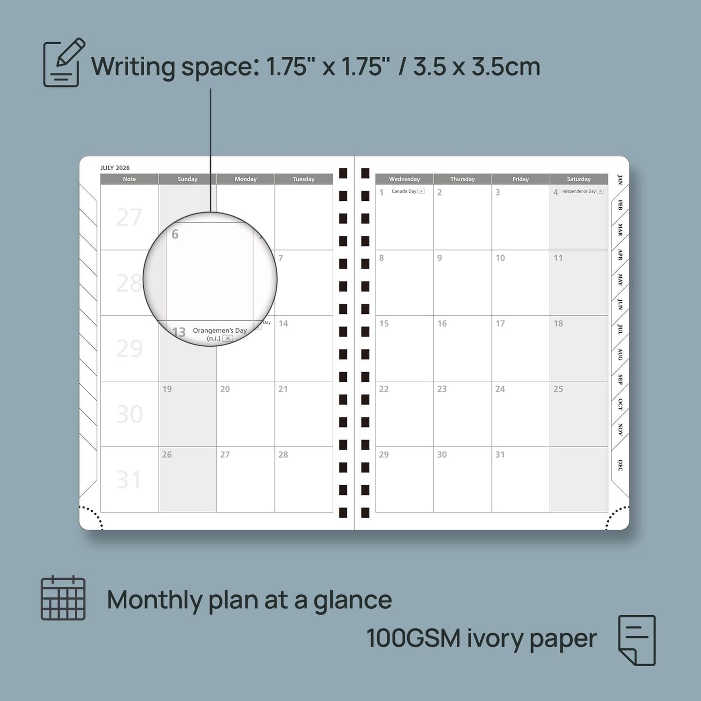 POPRUN 2026 Planner (Medium Size 8.5'' x 6.25'' Wire-Bound Hard Cover) Daily Weekly and Monthly Calendar - Agenda 2026 (Jan.2026-Dec.2026) with Hourly Schedule, Monthly Tabs - Navy Blue