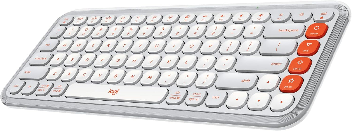 Logitech POP ICON Keys Wireless Bluetooth Keyboard, Comfortable Typing, Programmable Keys, Easy-Switch Between up to 3 Devices, for Laptop, Tablet, PC – Off White and Orange