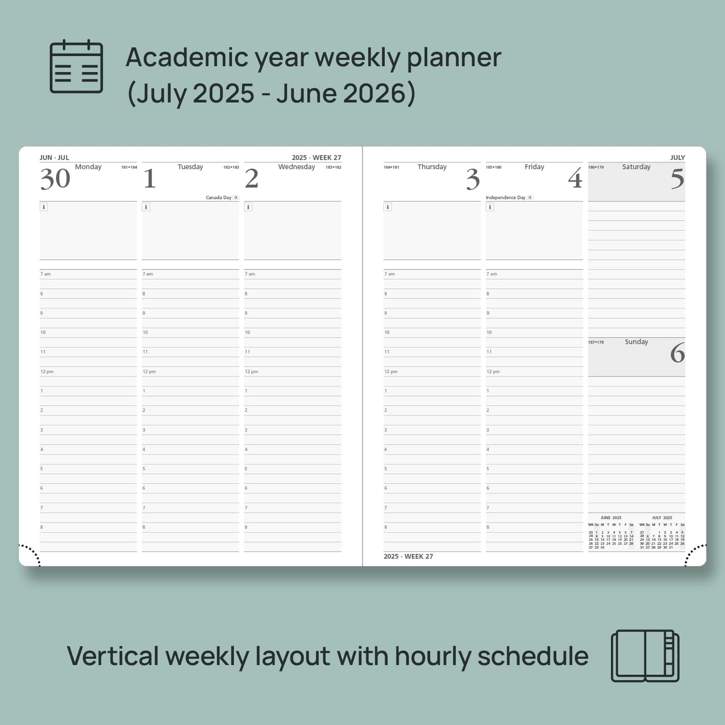 POPRUN Planner 2025-2026 (Large - 8.5'' x 10.5'') Academic Weekly Calendar (July 2025 - June 2026) with Hourly Time Slots, Monthly Tabs, 100GSM Thick Papers, Leather Soft Cover - Burgundy Red