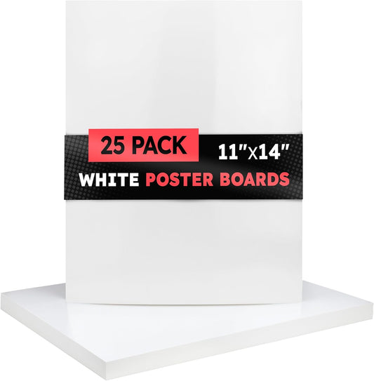 Hygloss Medium Poster Board 11x14 - 25 Poster Boards Bulk Pack - 10 Pt. Thickness White Poster Board Paper for Projects, Presentations, Displays, Signs, Crafts - Blank Posterboard Multipack 11" x 14"