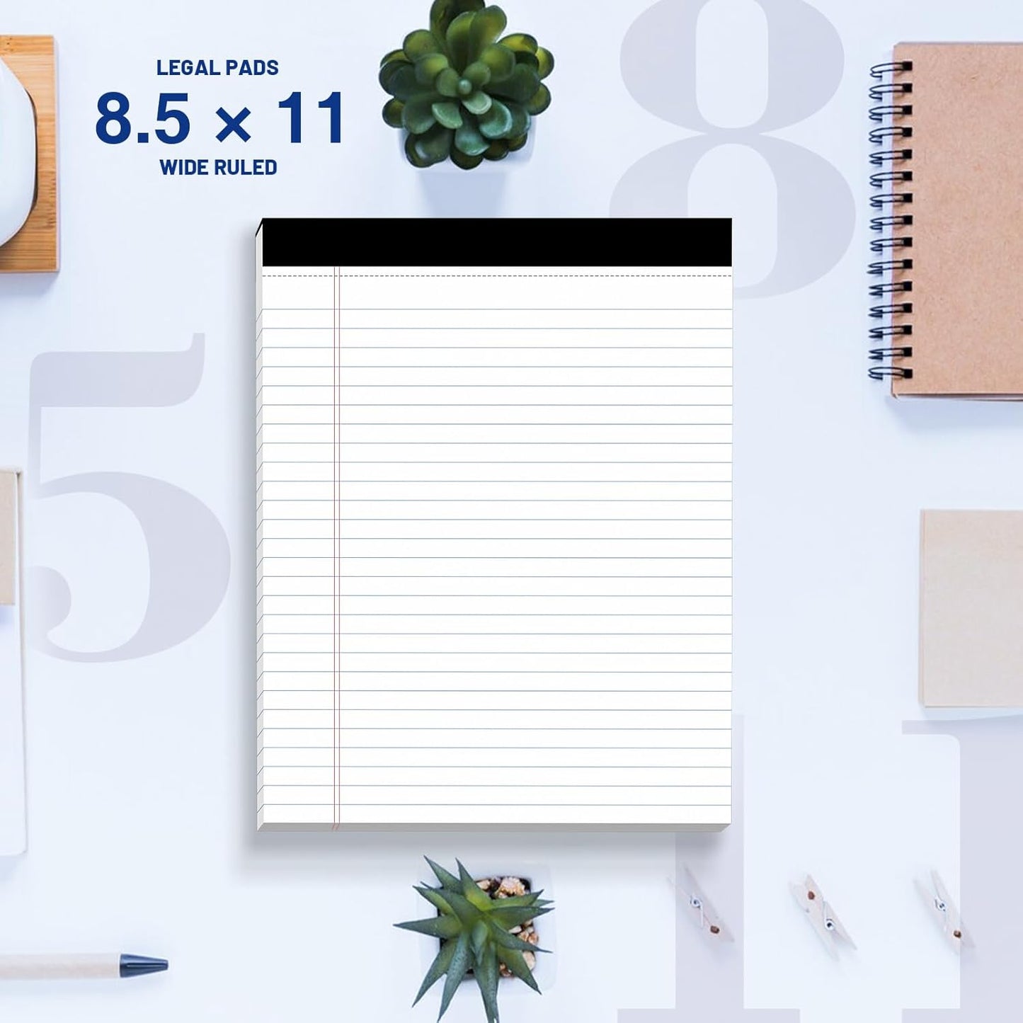 12-Pack Legal Pads 8.5"x11" Wide Ruled Note Pads - 600 Sheets (50/Pad) with Micro-Perforated Notepad & Chipboard Backing To-Do Lists Thick Lined Writing Paper Notebook for School & Office Supplies