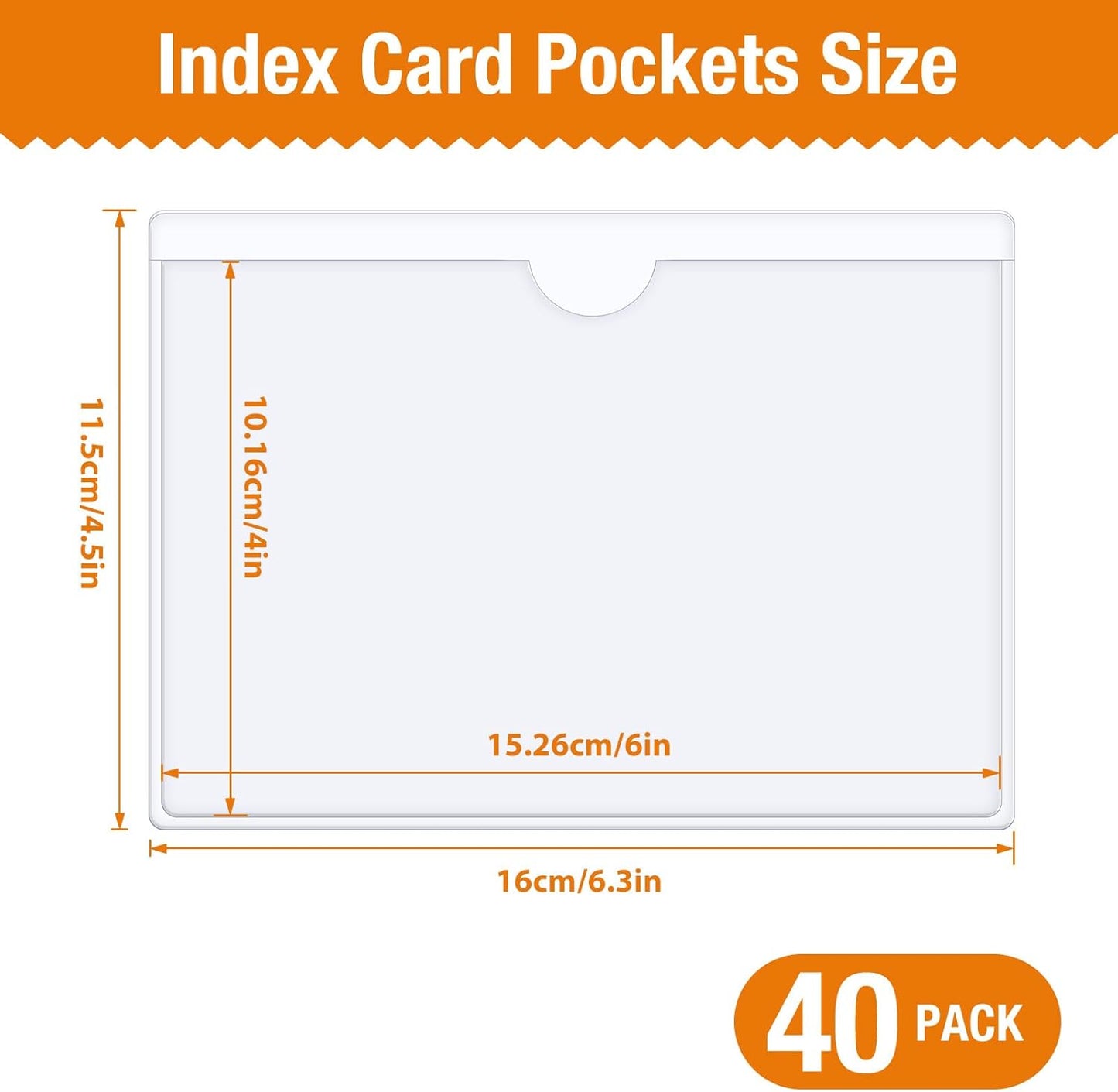40 PCS Index Card Pockets 4"X6", Self Adhesive Card Pockets, Clear Label Pockets for Storage Bins, Plastic Labels Holders for Organizing, Loading, Drawer,Library Card, Totes, Shelves (4"X6")